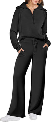 ANRABESS Women’s 2 Piece Outfits Half Zip Sweatshirt & Wide Leg Pants Airport Travel Lounge Matching Sets Sweatsuits Clothing