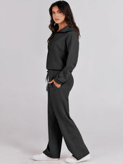 ANRABESS Women’s 2 Piece Outfits Half Zip Sweatshirt & Wide Leg Pants Airport Travel Lounge Matching Sets Sweatsuits Clothing