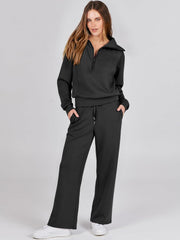 ANRABESS Women’s 2 Piece Outfits Half Zip Sweatshirt & Wide Leg Pants Airport Travel Lounge Matching Sets Sweatsuits Clothing