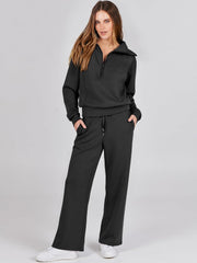 ANRABESS Women’s 2 Piece Outfits Half Zip Sweatshirt & Wide Leg Pants Airport Travel Lounge Matching Sets Sweatsuits Clothing