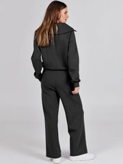 ANRABESS Women’s 2 Piece Outfits Half Zip Sweatshirt & Wide Leg Pants Airport Travel Lounge Matching Sets Sweatsuits Clothing