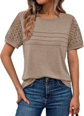 AUTOMET Women's Short Sleeve Shirts Dressy Lace Summer Tops 2026 Spring Trendy Casual T-Shirts Cute Work Outfits Blouses