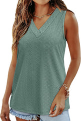 WIHOLL Tank Top for Women Summer Outfits V Neck T Shirts Trendy Eyelet Sleeveless Basic Beach Vacation Clothes