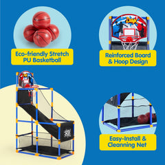 JOYIN Arcade Basketball Game Set with 4 Balls and Hoop for Kids 3 to 12 Years Old Indoor Outdoor Sport Play - Easy Set Up - Air Pump Included - Ideal for Competition