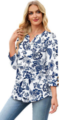 WIHOLL 3/4 Length Sleeve Womens Tops with Button Cuffs Dressy Casual V Neck Summer Outfits Early Fall Fashion Spring Clothes
