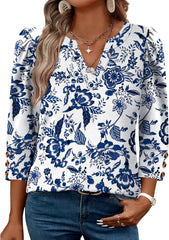 WIHOLL 3/4 Length Sleeve Womens Tops with Button Cuffs Dressy Casual V Neck Summer Outfits Early Fall Fashion Spring Clothes