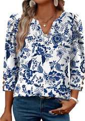 WIHOLL 3/4 Length Sleeve Womens Tops with Button Cuffs Dressy Casual V Neck Summer Outfits Early Fall Fashion Spring Clothes