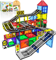 Magnetic Tiles - Road Set, Magnetic Building Blocks, Preschool Montessori Toys Gift for 3+ Year Old Boys and Girls, Sensory Christmas Toys for Kids Aged 3-5 and 4-8, Ideas for Toddler with Autism
