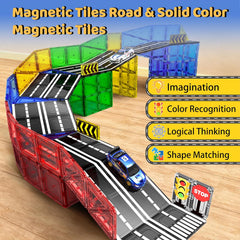 Magnetic Tiles - Road Set, Magnetic Building Blocks, Preschool Montessori Toys Gift for 3+ Year Old Boys and Girls, Sensory Christmas Toys for Kids Aged 3-5 and 4-8, Ideas for Toddler with Autism