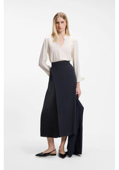 Pleat-front A-line midi skirt