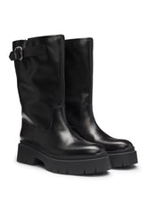 Faux-leather biker boots with buckle detail