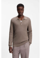 Relaxed-fit sweater in structured cotton with polo collar