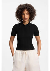 Slim-fit ribbed sweater with polo collar