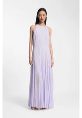 Sleeveless dress with plissé skirt inserts