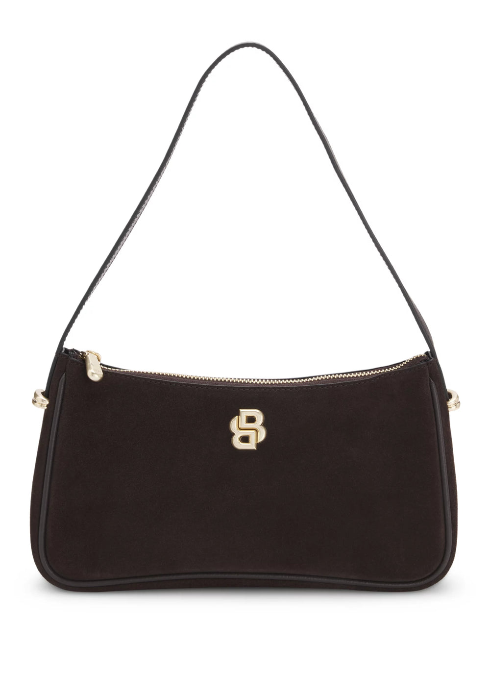 Suede shoulder bag with metallic Double B monogram