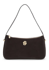 Suede shoulder bag with metallic Double B monogram