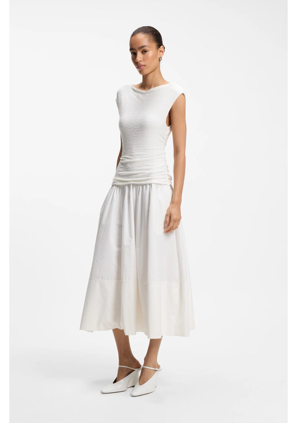 Structured-jersey dress with poplin skirt