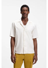 Relaxed-fit camp-collar shirt in stretch cotton poplin
