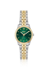 Graceful two-tone watch with sunburst-patterned dial