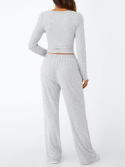 Trendy Queen Women's 2 Piece Matching Lounge Set Long Sleeve Side Ruching Top Wide Leg Drawstring Pants Set with Pockets