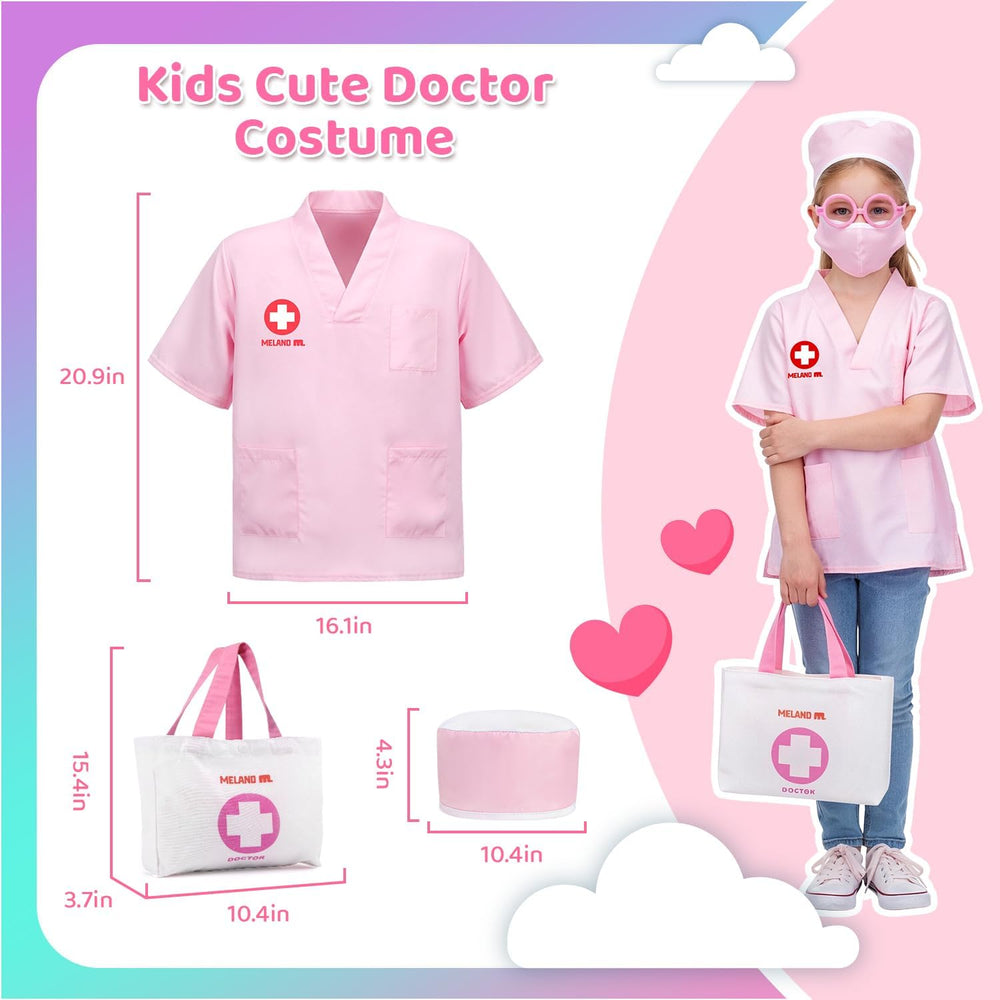 Meland Toy Doctor Kit for Girls, Pretend Play Toy Doctor Set with Dog , Carrying Bag, Stethoscope & Dress Up Costume Gift for Kids Toddlers Ages 3 4 5 6 Year Old for Role Play