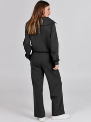 ANRABESS Women’s 2 Piece Outfits Half Zip Sweatshirt & Wide Leg Pants Airport Travel Lounge Matching Sets Sweatsuits Clothing
