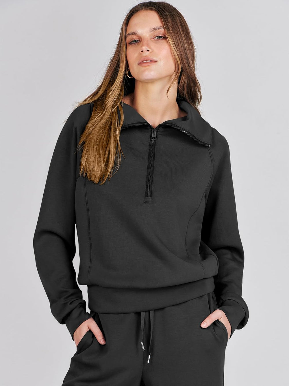 ANRABESS Women’s 2 Piece Outfits Half Zip Sweatshirt & Wide Leg Pants Airport Travel Lounge Matching Sets Sweatsuits Clothing