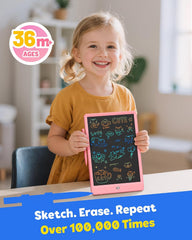 TEKFUN LCD Writing Tablet for Kids, 10-inch Coloring Drawing Pad, Mess Free Doodle Board, Airplane Travel Toys for Boys and Toddlers, Road Trip Essentials, Gifts for 3 4 5 6 7 8 Year Old Girls (Pink)