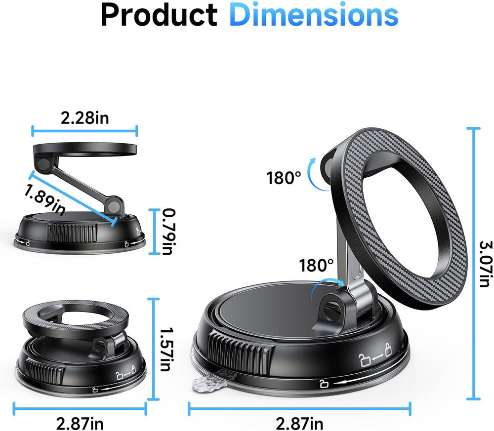 ANDERY Car Phone Holder for Magsafe [78+LBS Strongest Suction & 2400gf Magnetic] 360° Adjustable Car Phone Mount, Phone Holders for Your Car for iPhone 17 Pro Max 16 15 14 13 12 Plus Air, Carbon Fiber