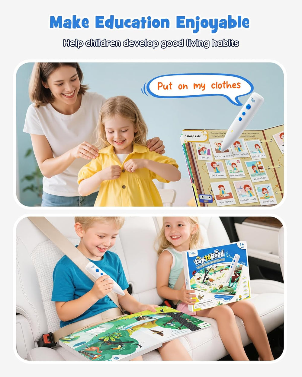 TEKFUN Learn to Read Words Books with Talking Pen, Educational Autism Sensory Toys for Kids, 500+ Learning Activities, Toddler Birthday Gifts for Boys Girls Ages 1-6