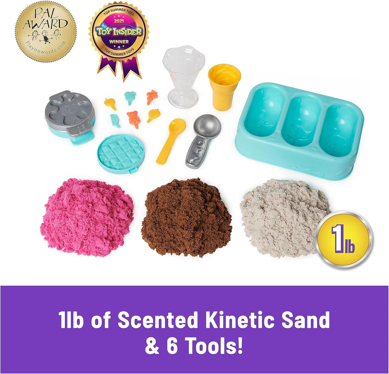 Kinetic Sand Scents, Ice Cream Treats Playset with 3 Colors Scented Play Sand & 6 Tools, Sensory Toys for Kids Ages 3 and up
