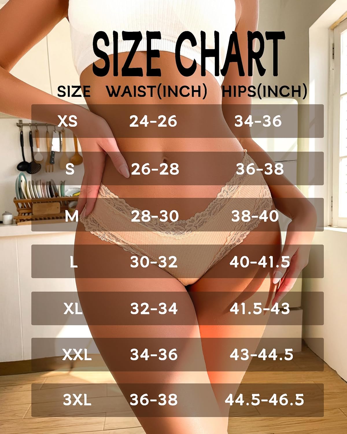 Sth Big Womens Cotton Underwear Sexy Lace Brazilian Panties Soft Breathable Cotton Bikini for Ladies 6 Pack