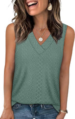 WIHOLL Tank Top for Women Summer Outfits V Neck T Shirts Trendy Eyelet Sleeveless Basic Beach Vacation Clothes
