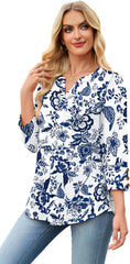 WIHOLL 3/4 Length Sleeve Womens Tops with Button Cuffs Dressy Casual V Neck Summer Outfits Early Fall Fashion Spring Clothes