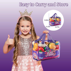 LAUGIGLE Pretend Play Food for Kids Kitchen, 78Pc Cutting Toy Food with Storage Bag