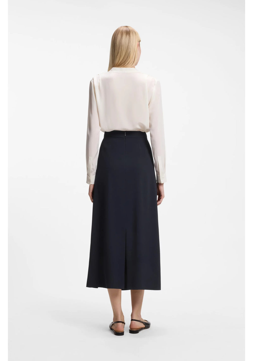 Pleat-front A-line midi skirt