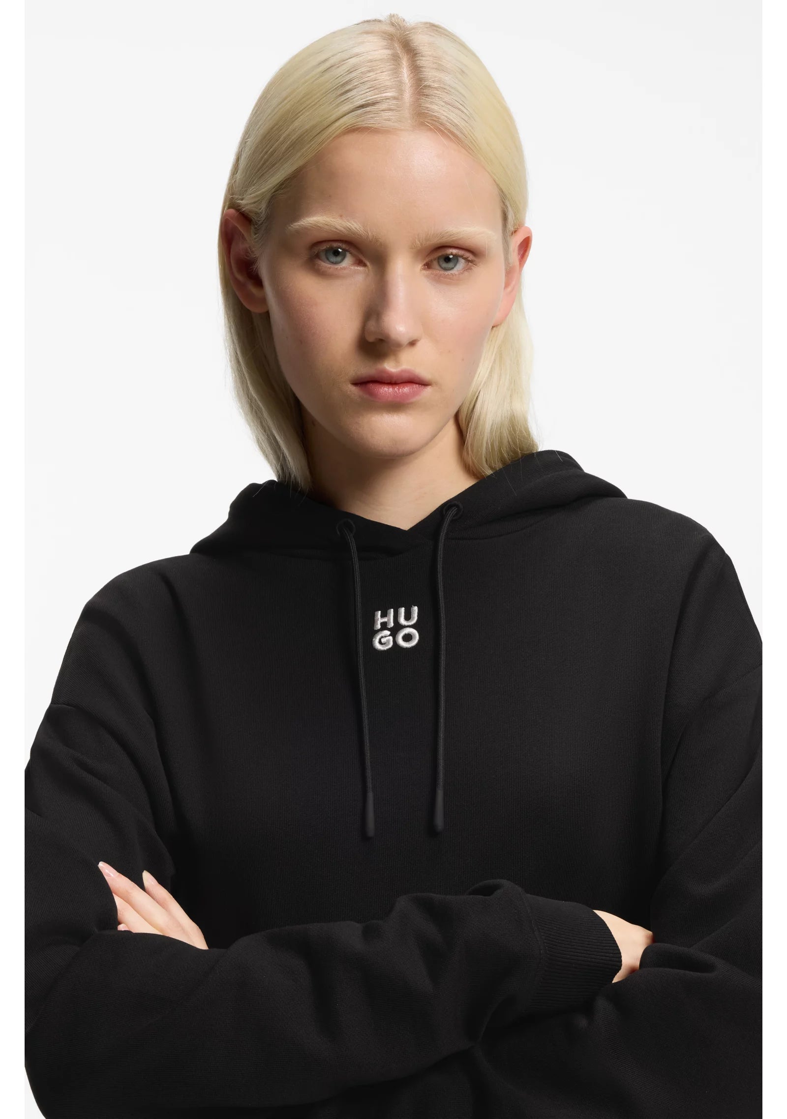 Cotton-terry hoodie with embroidered stacked logo