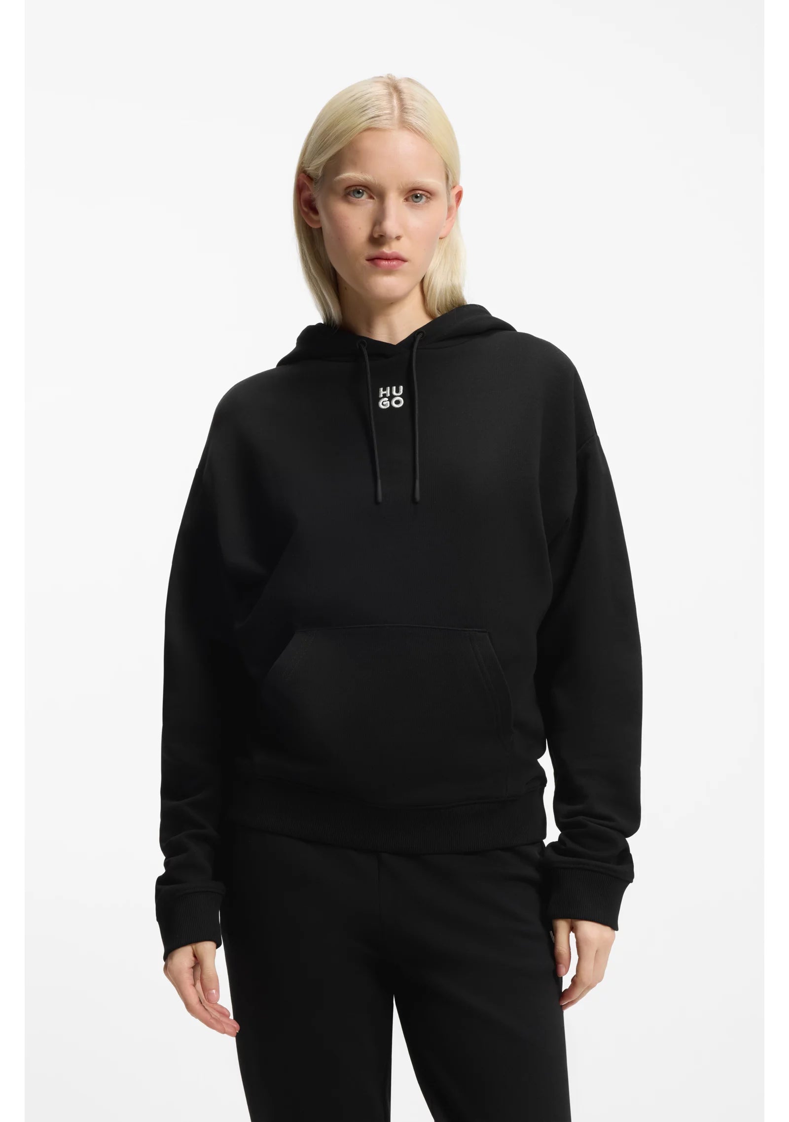 Cotton-terry hoodie with embroidered stacked logo
