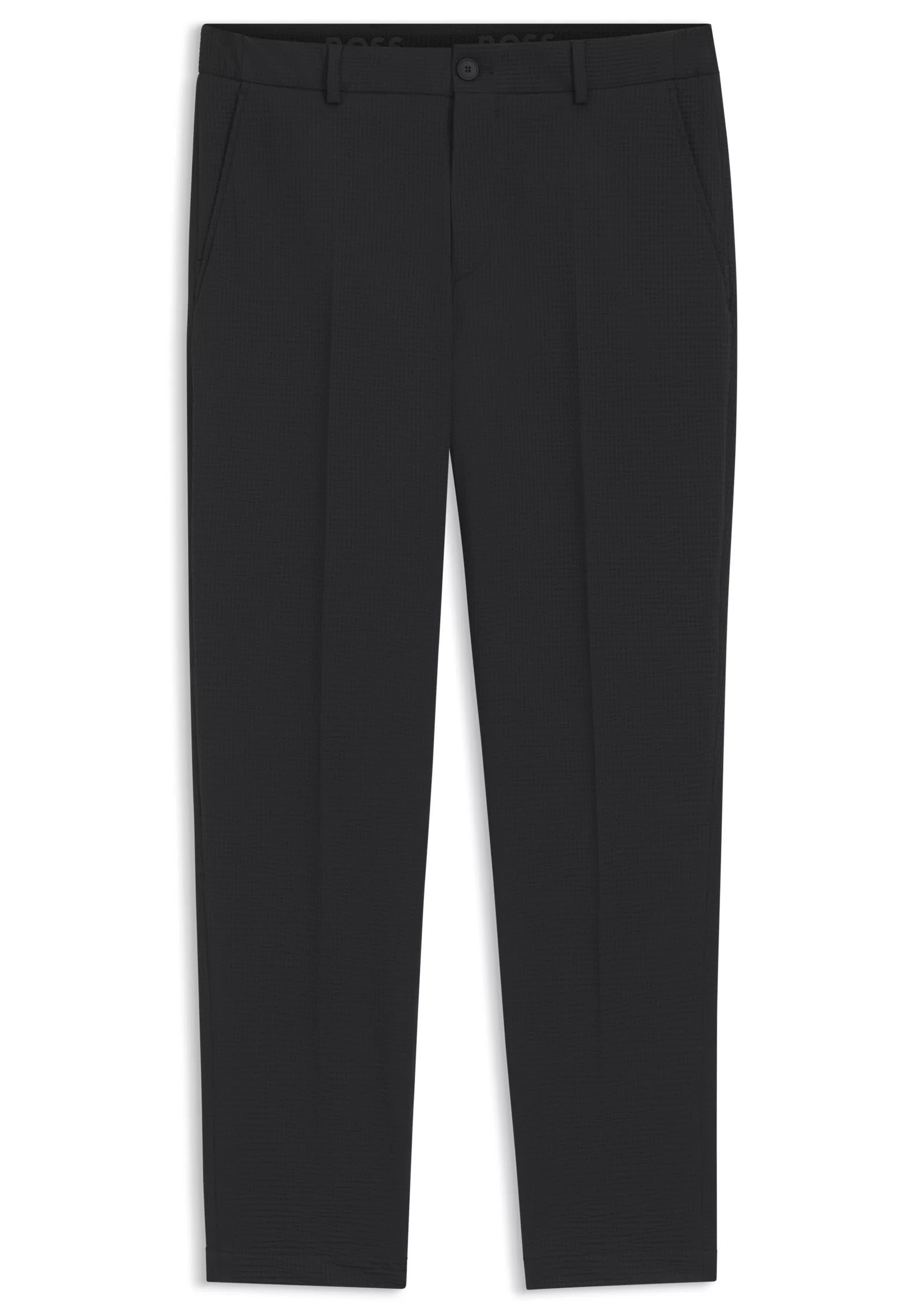 Tapered-fit trousers in stretch seersucker