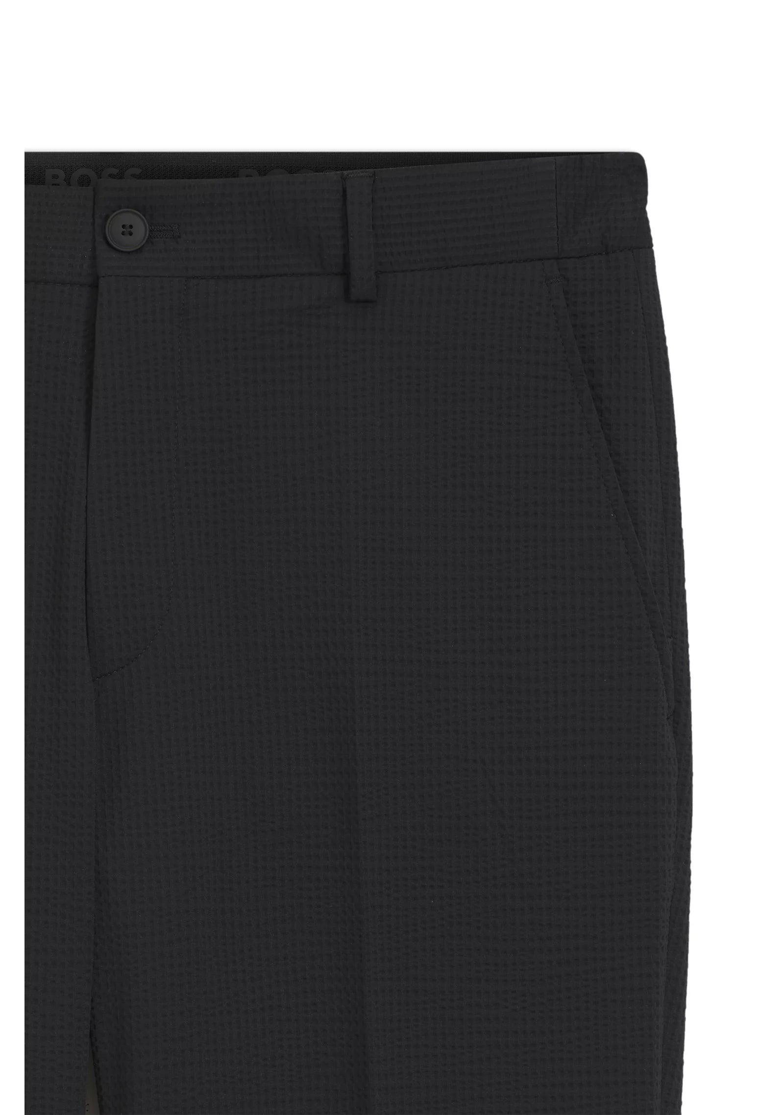 Tapered-fit trousers in stretch seersucker