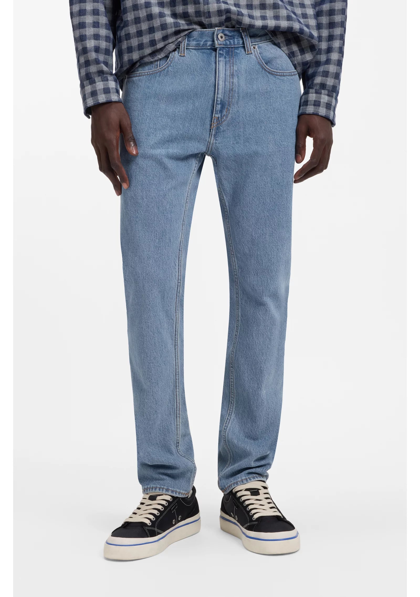 Slim-fit jeans in vintage-wash blue stretch denim