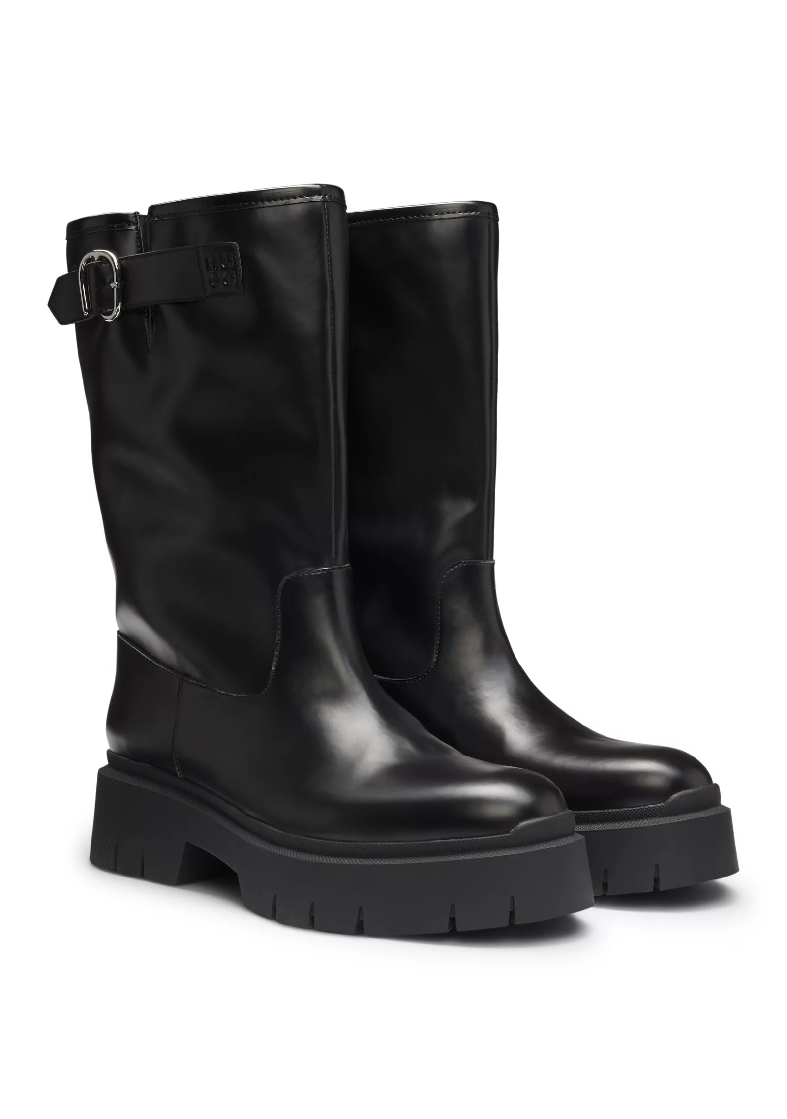 Faux-leather biker boots with buckle detail
