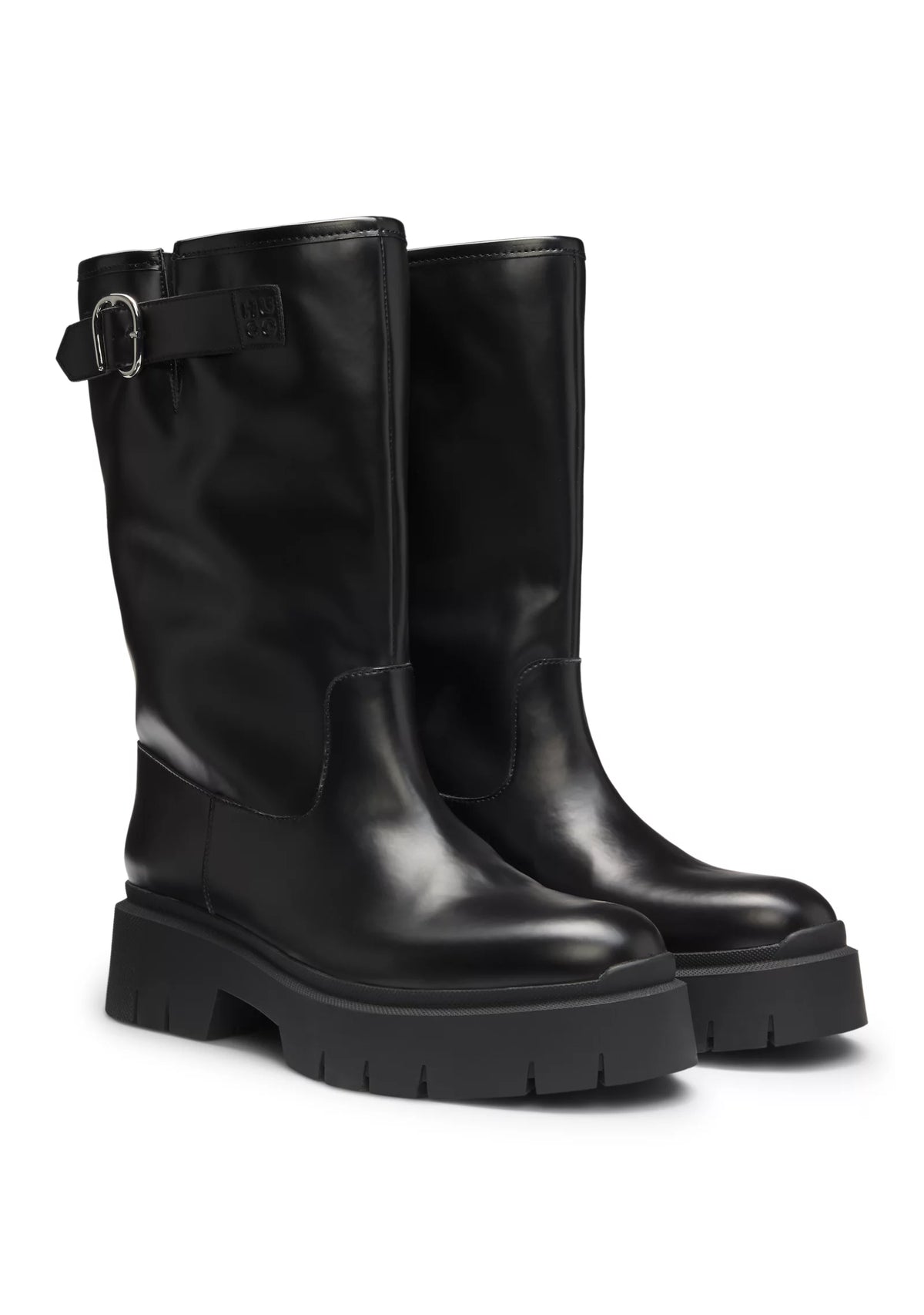 Faux-leather biker boots with buckle detail