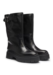 Faux-leather biker boots with buckle detail