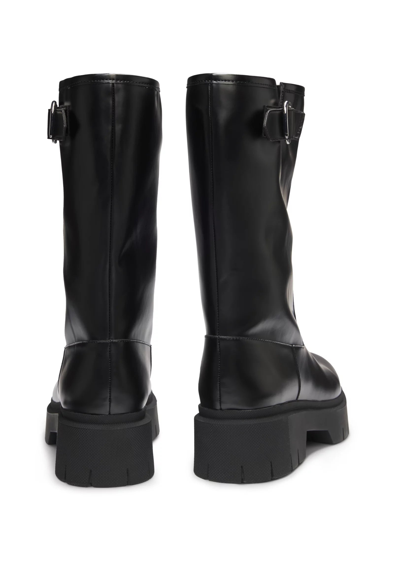 Faux-leather biker boots with buckle detail