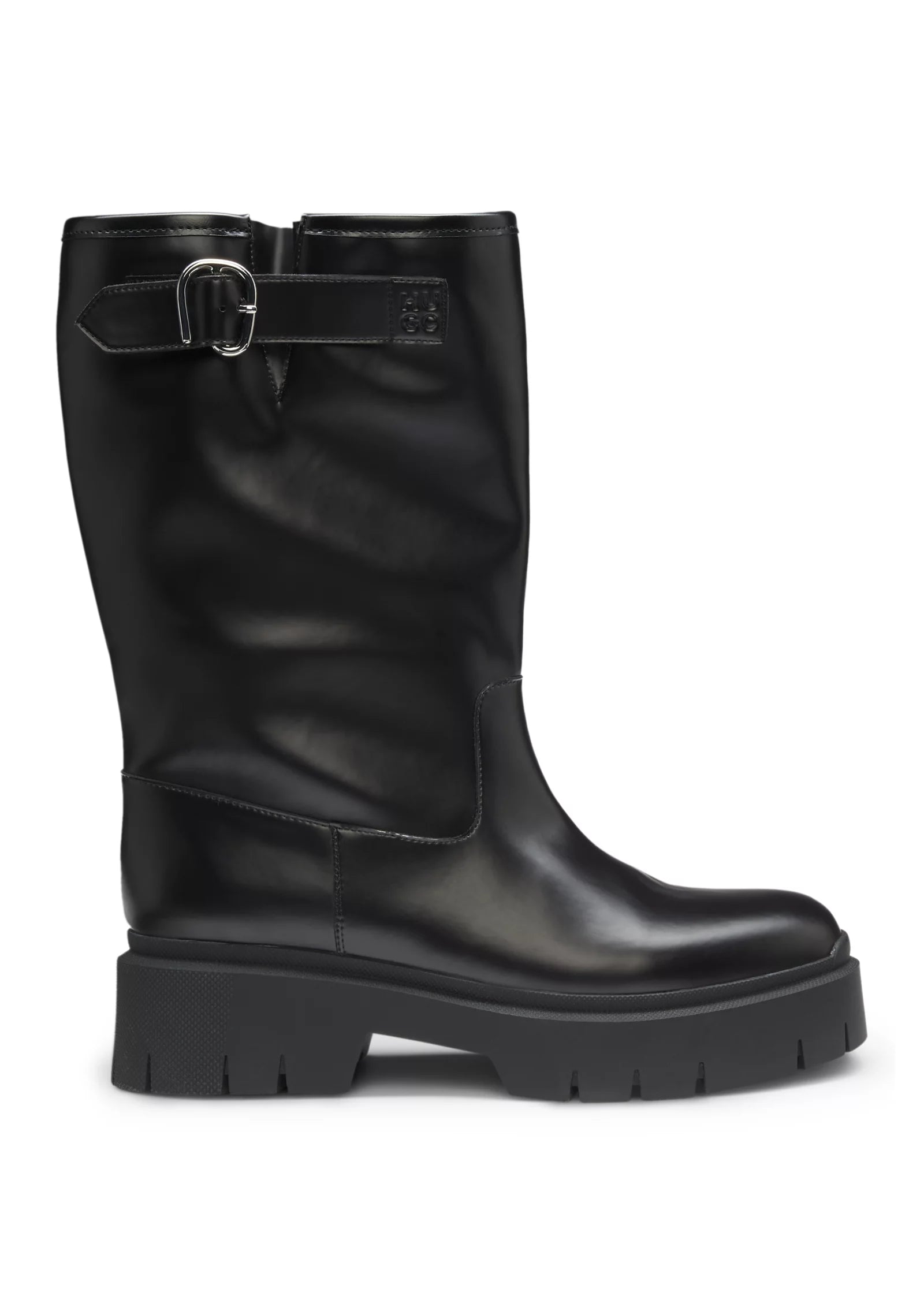 Faux-leather biker boots with buckle detail