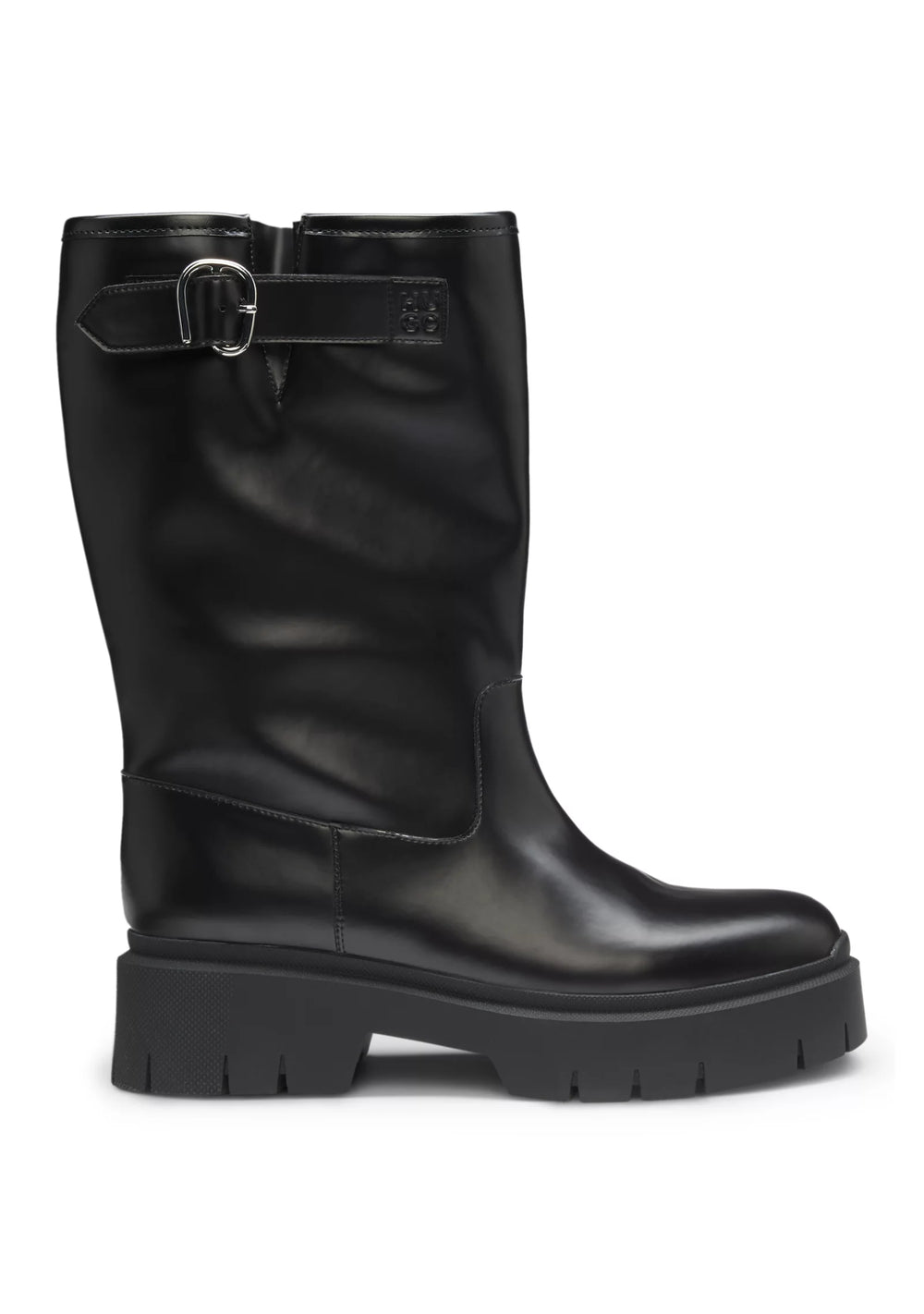 Faux-leather biker boots with buckle detail