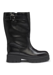 Faux-leather biker boots with buckle detail