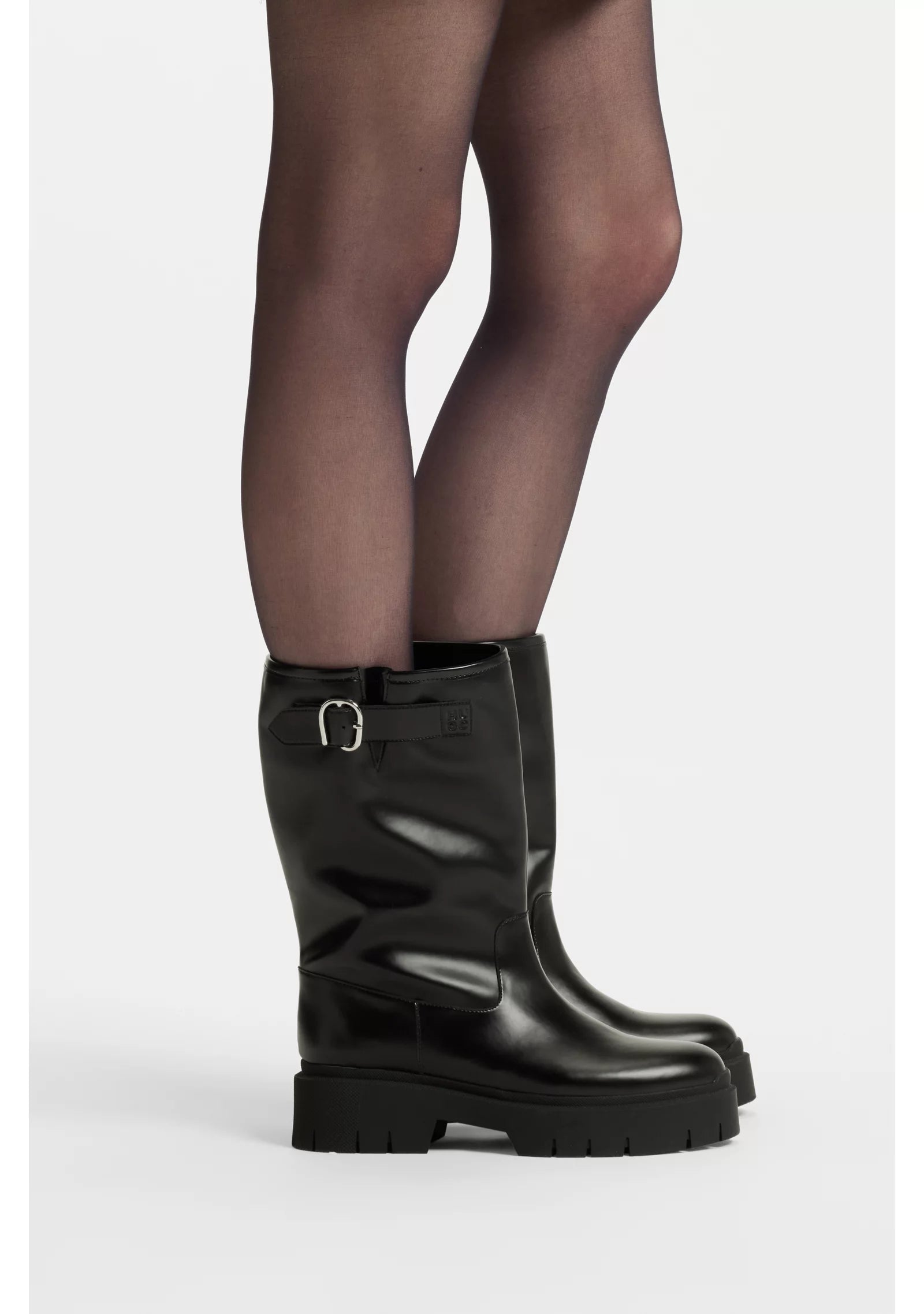 Faux-leather biker boots with buckle detail