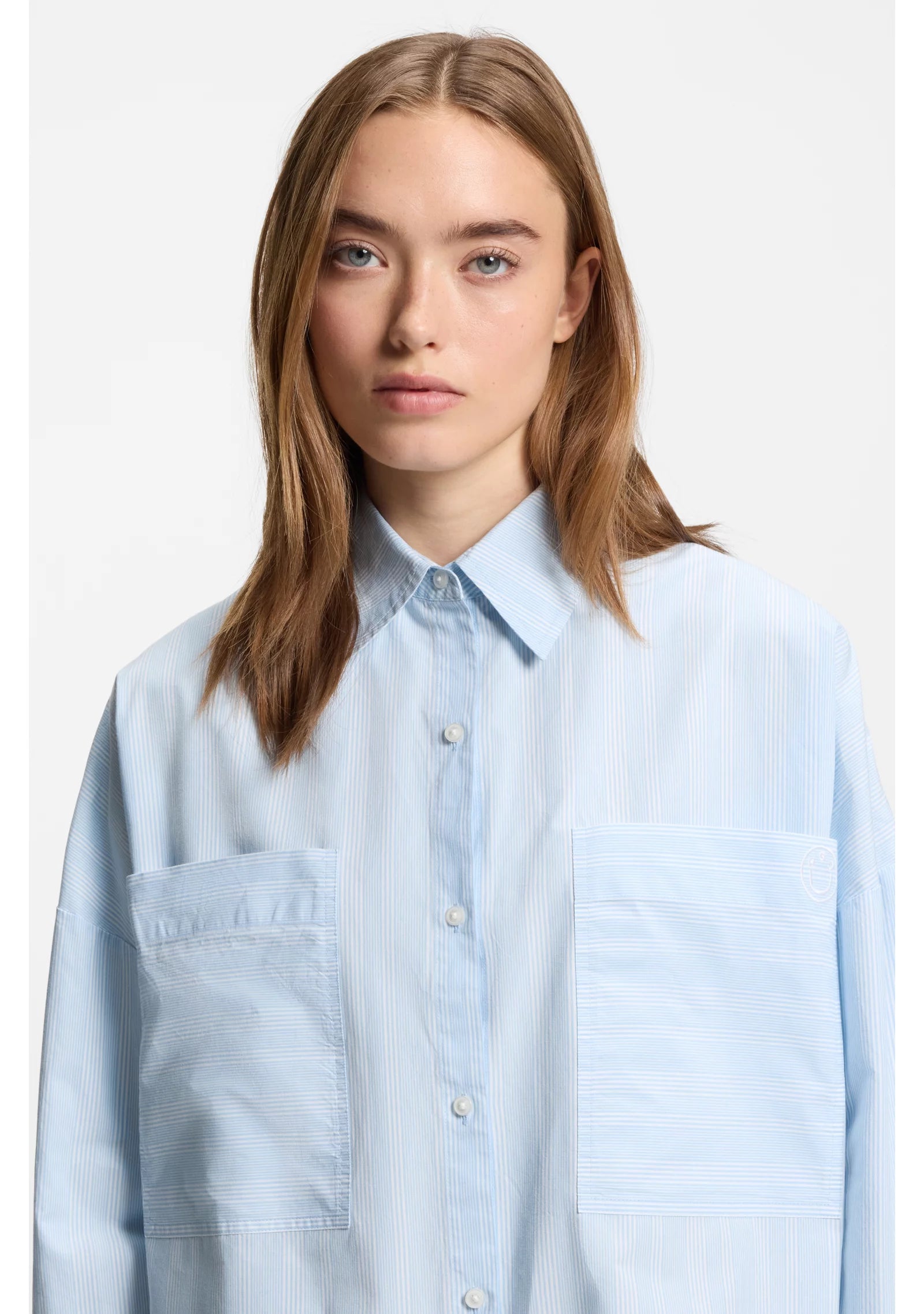 Relaxed-fit blouse in striped cotton poplin